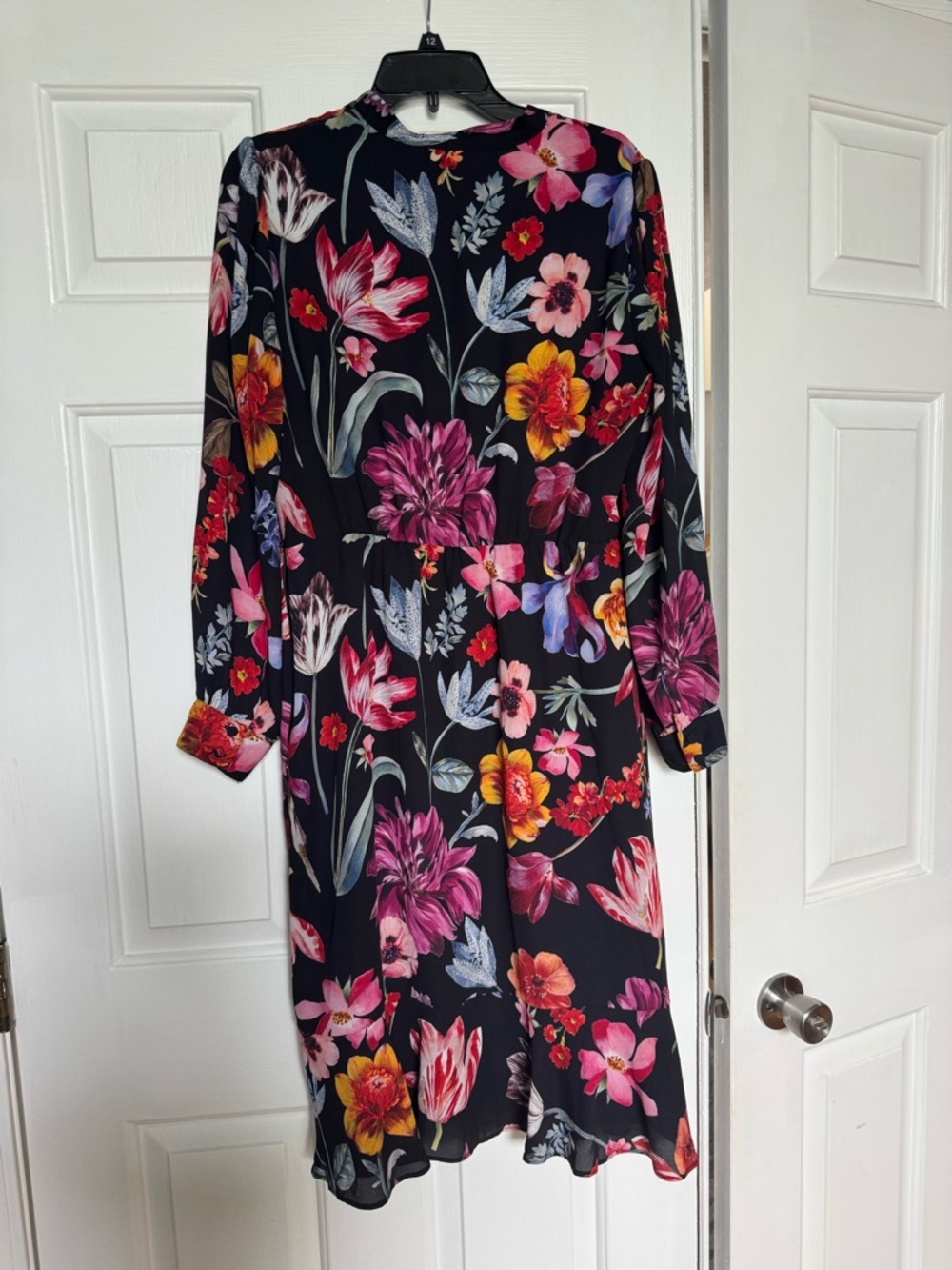 J.Crew Floral Tie-Neck Long Sleeve Dress - Black with Vibrant Floral Print - Picture 5 of 6